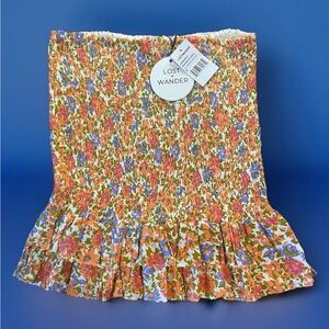 Lost + Wander Vibrant Floral Mini Skirt with Ruffle - Orange, Purple, Pink